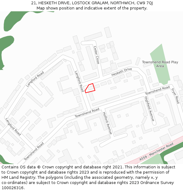 21, HESKETH DRIVE, LOSTOCK GRALAM, NORTHWICH, CW9 7QJ: Location map and indicative extent of plot