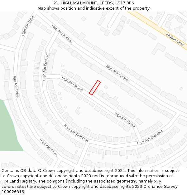 21, HIGH ASH MOUNT, LEEDS, LS17 8RN: Location map and indicative extent of plot