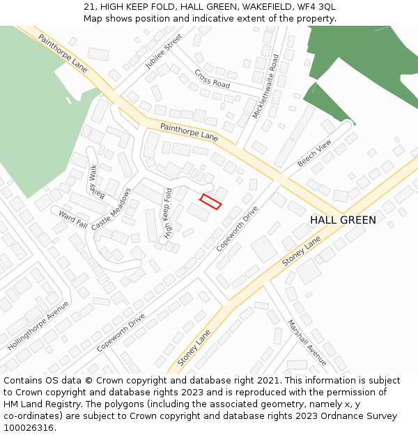 21, HIGH KEEP FOLD, HALL GREEN, WAKEFIELD, WF4 3QL: Location map and indicative extent of plot