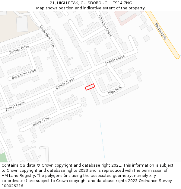 21, HIGH PEAK, GUISBOROUGH, TS14 7NG: Location map and indicative extent of plot