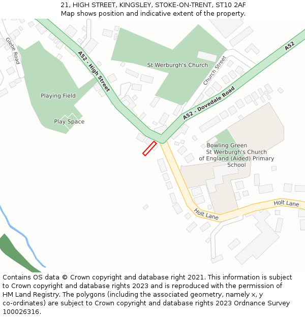 21, HIGH STREET, KINGSLEY, STOKE-ON-TRENT, ST10 2AF: Location map and indicative extent of plot