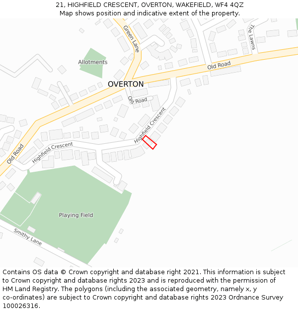 21, HIGHFIELD CRESCENT, OVERTON, WAKEFIELD, WF4 4QZ: Location map and indicative extent of plot