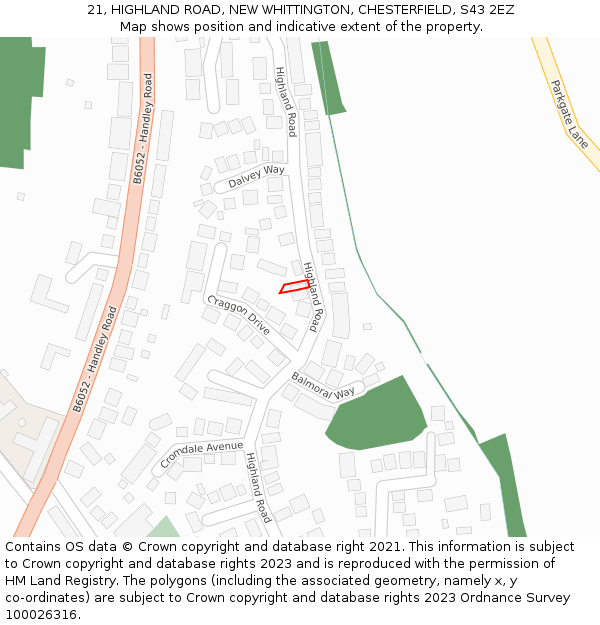 21, HIGHLAND ROAD, NEW WHITTINGTON, CHESTERFIELD, S43 2EZ: Location map and indicative extent of plot