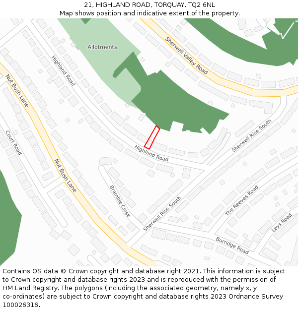 21, HIGHLAND ROAD, TORQUAY, TQ2 6NL: Location map and indicative extent of plot