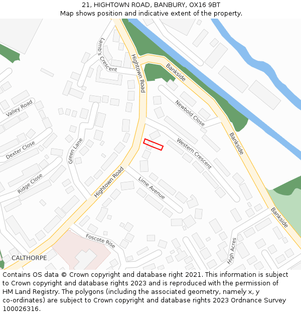 21, HIGHTOWN ROAD, BANBURY, OX16 9BT: Location map and indicative extent of plot