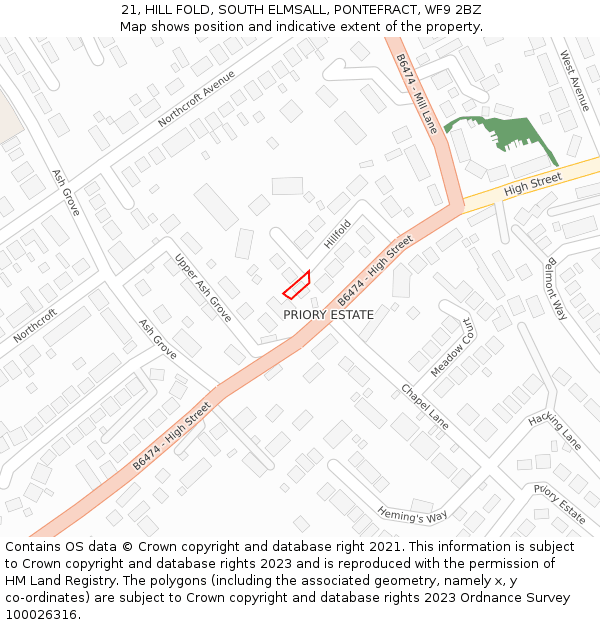21, HILL FOLD, SOUTH ELMSALL, PONTEFRACT, WF9 2BZ: Location map and indicative extent of plot