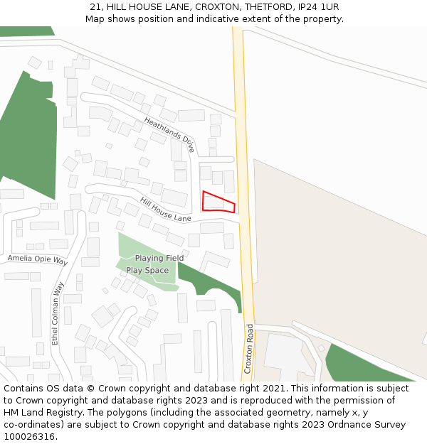 21, HILL HOUSE LANE, CROXTON, THETFORD, IP24 1UR: Location map and indicative extent of plot