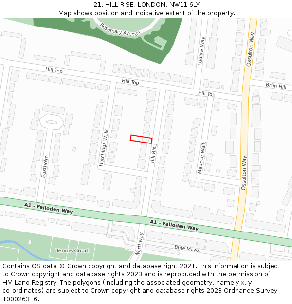 21, HILL RISE, LONDON, NW11 6LY: Location map and indicative extent of plot