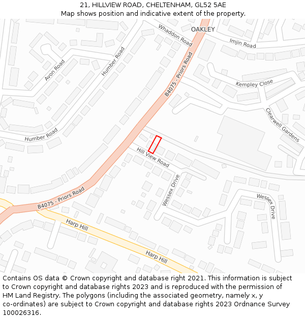 21, HILLVIEW ROAD, CHELTENHAM, GL52 5AE: Location map and indicative extent of plot