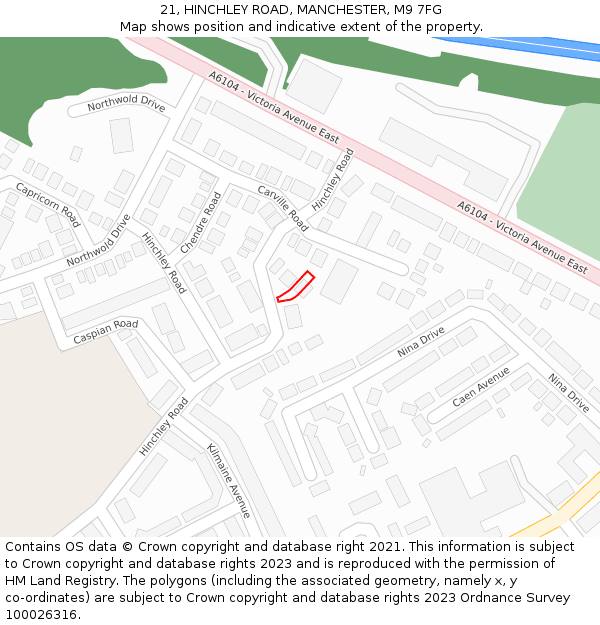21, HINCHLEY ROAD, MANCHESTER, M9 7FG: Location map and indicative extent of plot