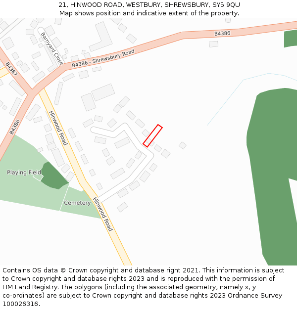 21, HINWOOD ROAD, WESTBURY, SHREWSBURY, SY5 9QU: Location map and indicative extent of plot
