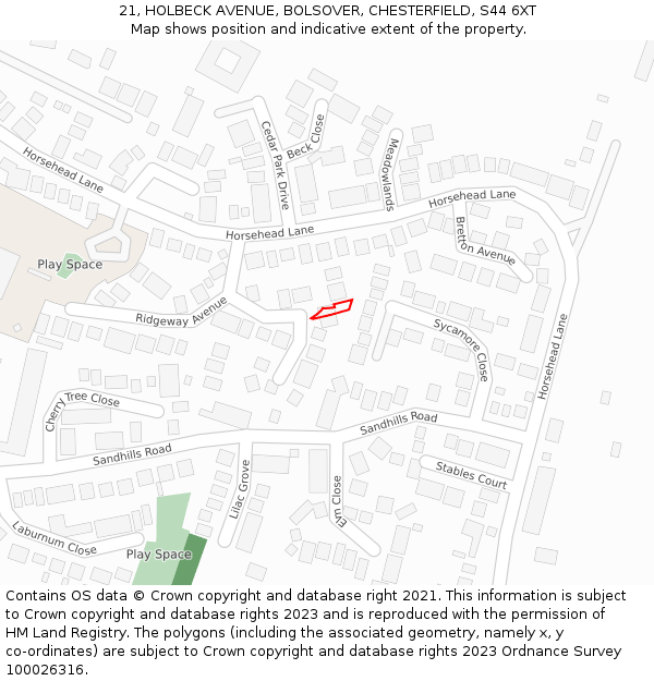 21, HOLBECK AVENUE, BOLSOVER, CHESTERFIELD, S44 6XT: Location map and indicative extent of plot