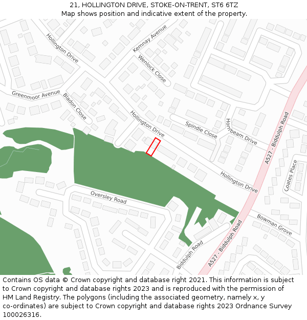 21, HOLLINGTON DRIVE, STOKE-ON-TRENT, ST6 6TZ: Location map and indicative extent of plot