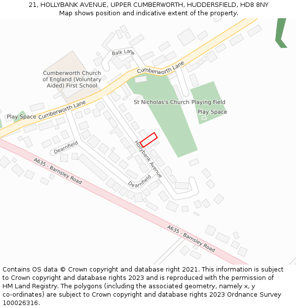 21, HOLLYBANK AVENUE, UPPER CUMBERWORTH, HUDDERSFIELD, HD8 8NY: Location map and indicative extent of plot