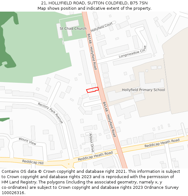 21, HOLLYFIELD ROAD, SUTTON COLDFIELD, B75 7SN: Location map and indicative extent of plot