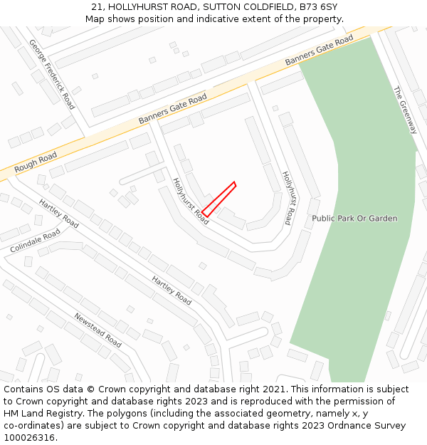 21, HOLLYHURST ROAD, SUTTON COLDFIELD, B73 6SY: Location map and indicative extent of plot