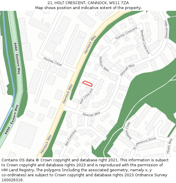 21, HOLT CRESCENT, CANNOCK, WS11 7ZA: Location map and indicative extent of plot