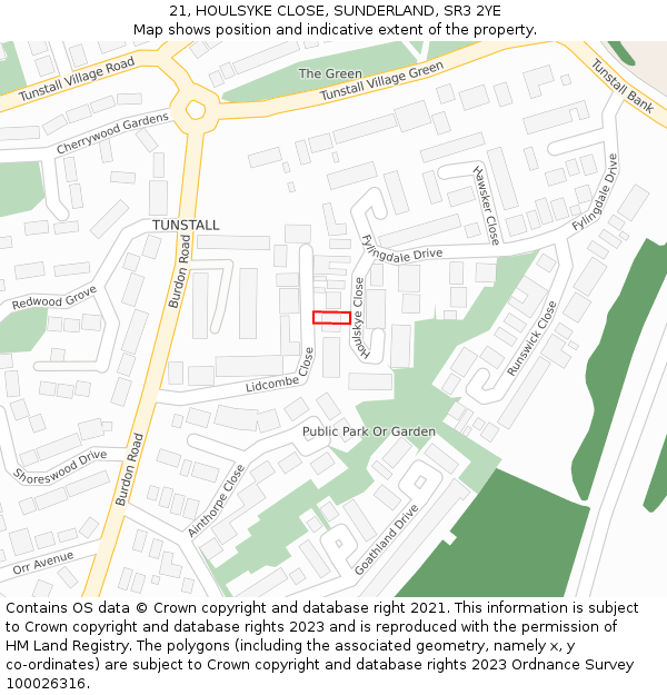 21, HOULSYKE CLOSE, SUNDERLAND, SR3 2YE: Location map and indicative extent of plot