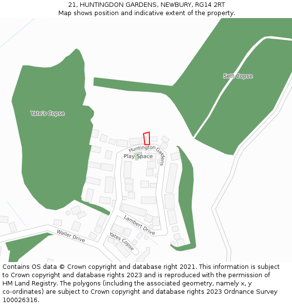 21, HUNTINGDON GARDENS, NEWBURY, RG14 2RT: Location map and indicative extent of plot