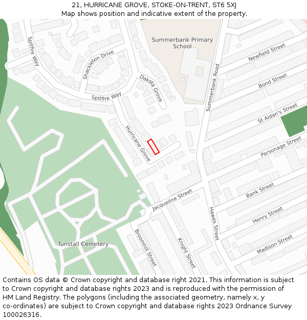 21, HURRICANE GROVE, STOKE-ON-TRENT, ST6 5XJ: Location map and indicative extent of plot