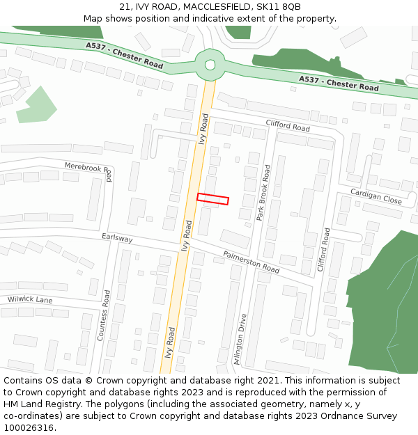 21, IVY ROAD, MACCLESFIELD, SK11 8QB: Location map and indicative extent of plot