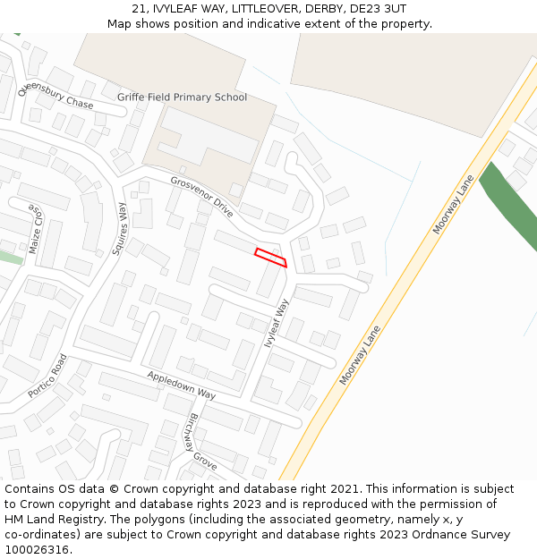21, IVYLEAF WAY, LITTLEOVER, DERBY, DE23 3UT: Location map and indicative extent of plot