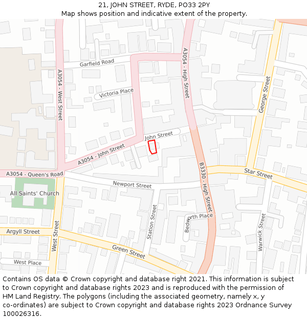 21, JOHN STREET, RYDE, PO33 2PY: Location map and indicative extent of plot
