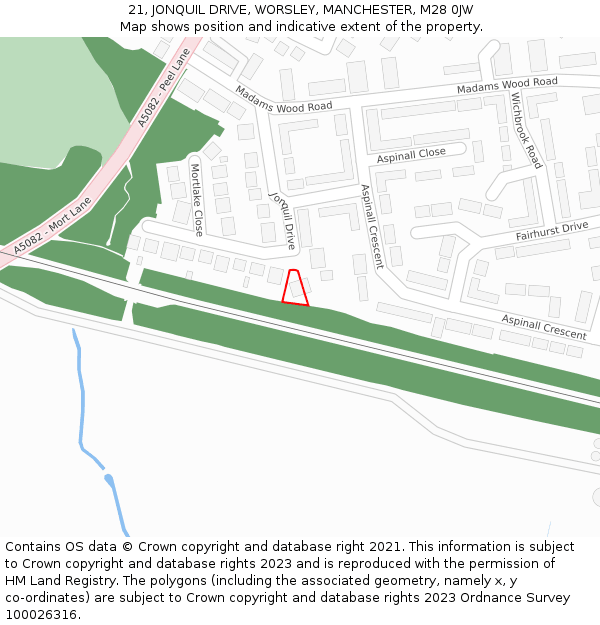 21, JONQUIL DRIVE, WORSLEY, MANCHESTER, M28 0JW: Location map and indicative extent of plot