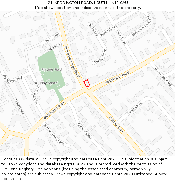 21, KEDDINGTON ROAD, LOUTH, LN11 0AU: Location map and indicative extent of plot
