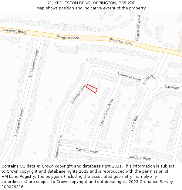 21, KEDLESTON DRIVE, ORPINGTON, BR5 2DP: Location map and indicative extent of plot
