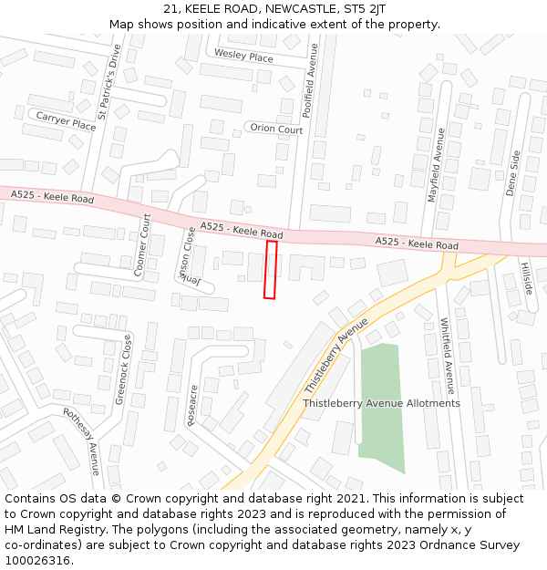 21, KEELE ROAD, NEWCASTLE, ST5 2JT: Location map and indicative extent of plot