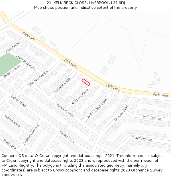 21, KELK BECK CLOSE, LIVERPOOL, L31 9DJ: Location map and indicative extent of plot