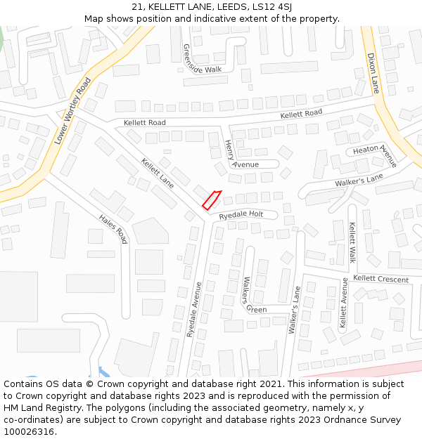 21, KELLETT LANE, LEEDS, LS12 4SJ: Location map and indicative extent of plot