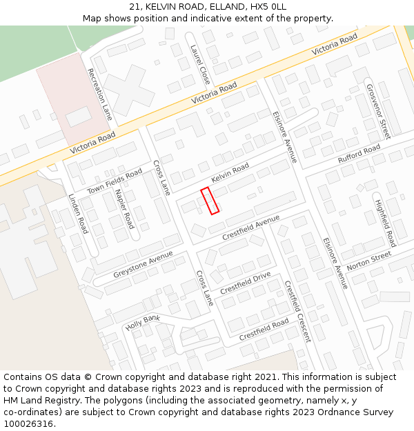 21, KELVIN ROAD, ELLAND, HX5 0LL: Location map and indicative extent of plot