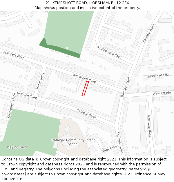 21, KEMPSHOTT ROAD, HORSHAM, RH12 2EX: Location map and indicative extent of plot