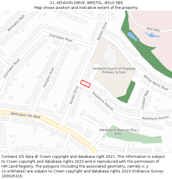 21, KENDON DRIVE, BRISTOL, BS10 5BS: Location map and indicative extent of plot