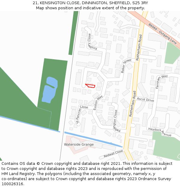 21, KENSINGTON CLOSE, DINNINGTON, SHEFFIELD, S25 3RY: Location map and indicative extent of plot