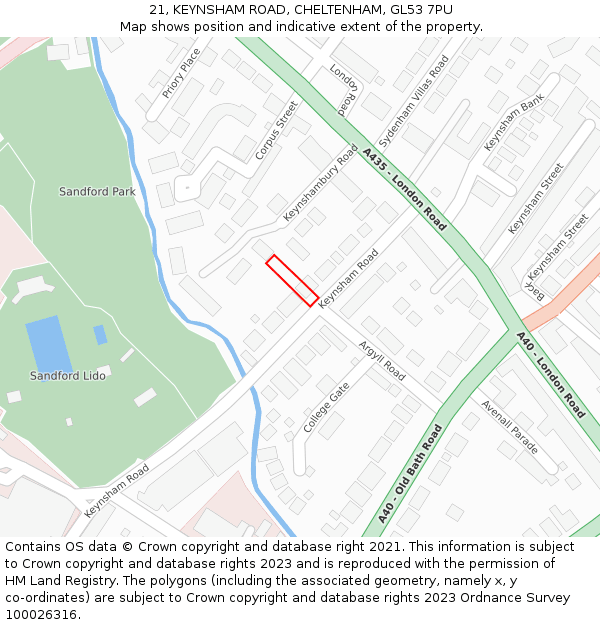 21, KEYNSHAM ROAD, CHELTENHAM, GL53 7PU: Location map and indicative extent of plot