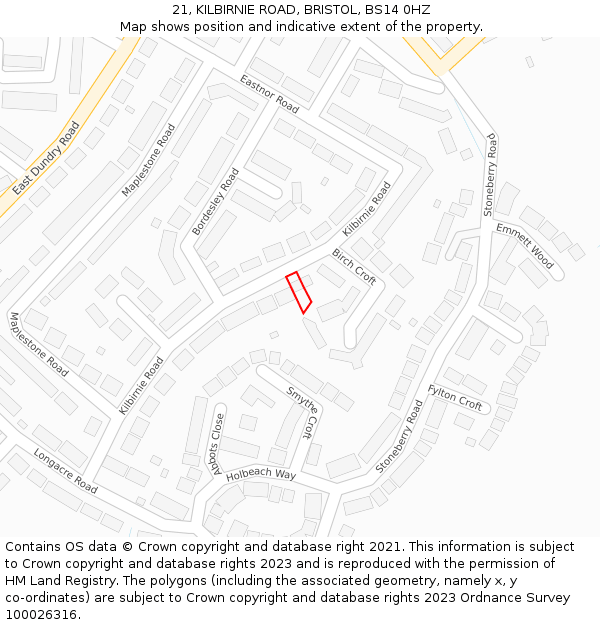 21, KILBIRNIE ROAD, BRISTOL, BS14 0HZ: Location map and indicative extent of plot