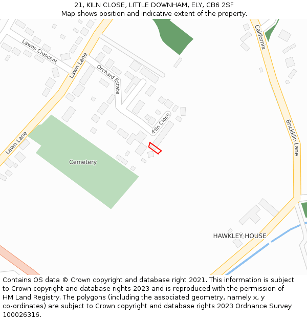 21, KILN CLOSE, LITTLE DOWNHAM, ELY, CB6 2SF: Location map and indicative extent of plot