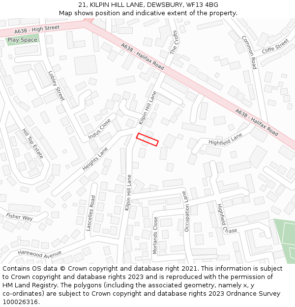 21, KILPIN HILL LANE, DEWSBURY, WF13 4BG: Location map and indicative extent of plot