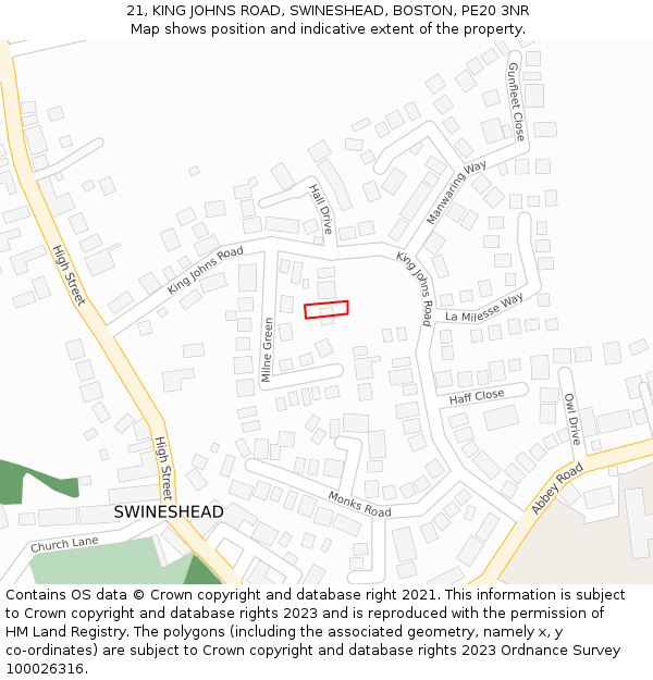 21, KING JOHNS ROAD, SWINESHEAD, BOSTON, PE20 3NR: Location map and indicative extent of plot