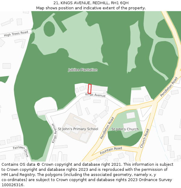 21, KINGS AVENUE, REDHILL, RH1 6QH: Location map and indicative extent of plot
