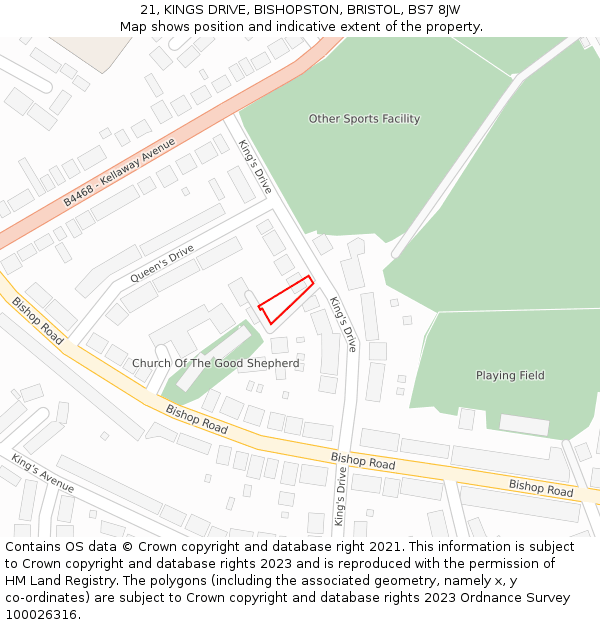 21, KINGS DRIVE, BISHOPSTON, BRISTOL, BS7 8JW: Location map and indicative extent of plot