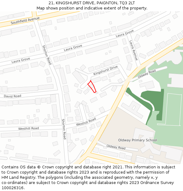 21, KINGSHURST DRIVE, PAIGNTON, TQ3 2LT: Location map and indicative extent of plot