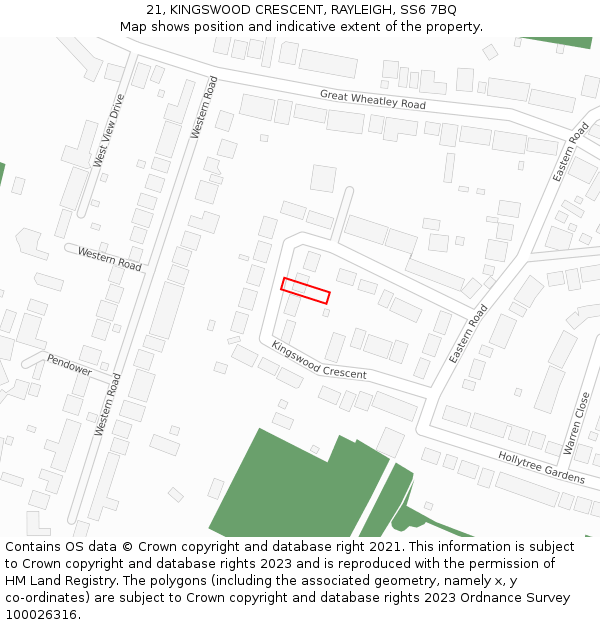 21, KINGSWOOD CRESCENT, RAYLEIGH, SS6 7BQ: Location map and indicative extent of plot
