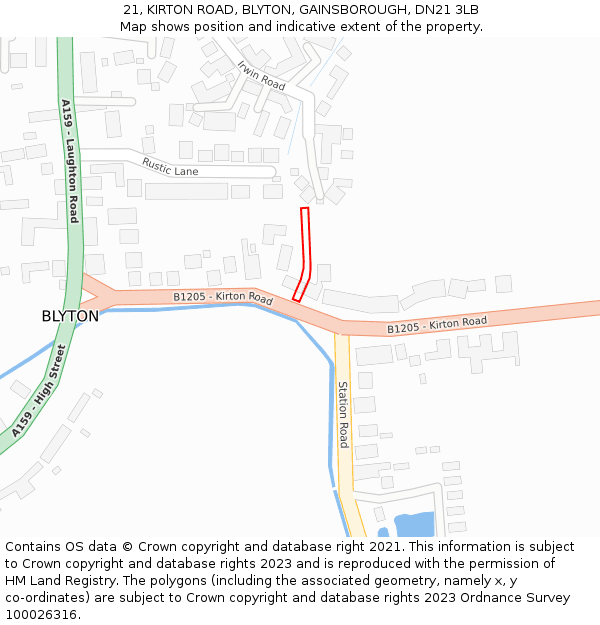 21, KIRTON ROAD, BLYTON, GAINSBOROUGH, DN21 3LB: Location map and indicative extent of plot