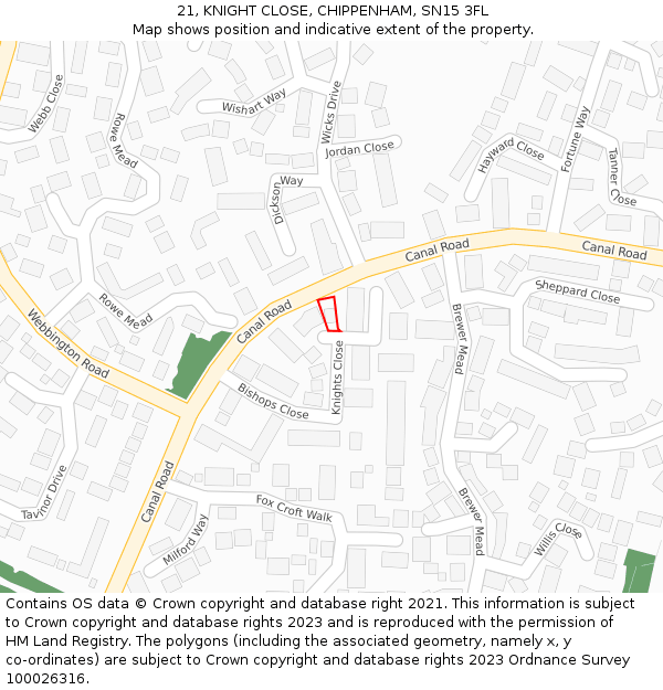 21, KNIGHT CLOSE, CHIPPENHAM, SN15 3FL: Location map and indicative extent of plot