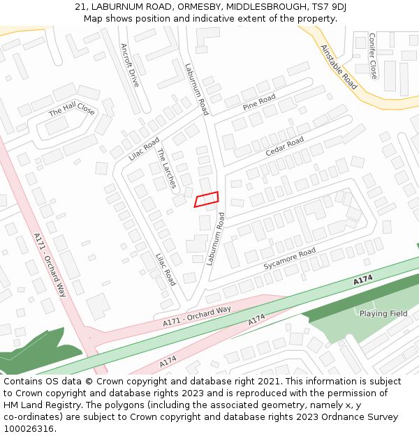 21, LABURNUM ROAD, ORMESBY, MIDDLESBROUGH, TS7 9DJ: Location map and indicative extent of plot