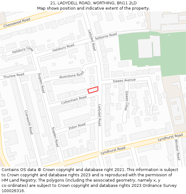 21, LADYDELL ROAD, WORTHING, BN11 2LD: Location map and indicative extent of plot
